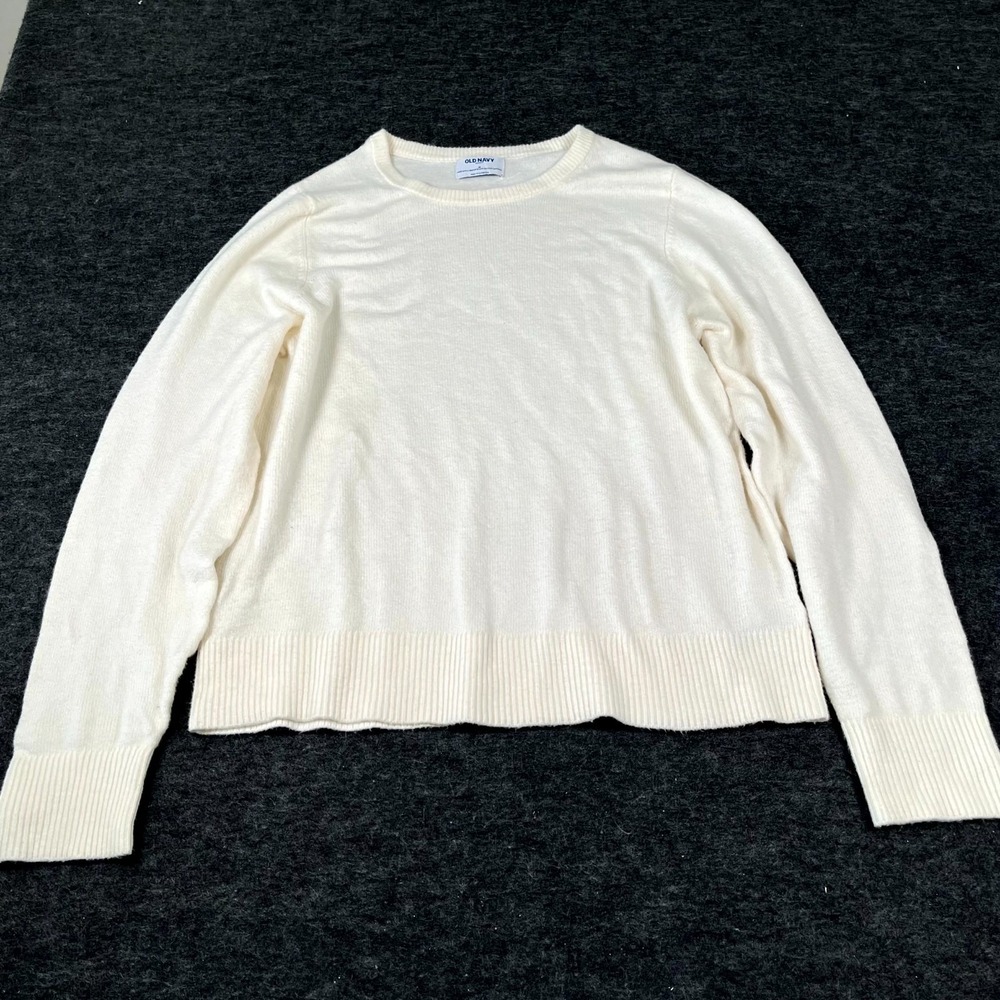 Old Navy Sweater Mens Medium Beige Tight Knit Cotton Ribbed Hem Crew Neck